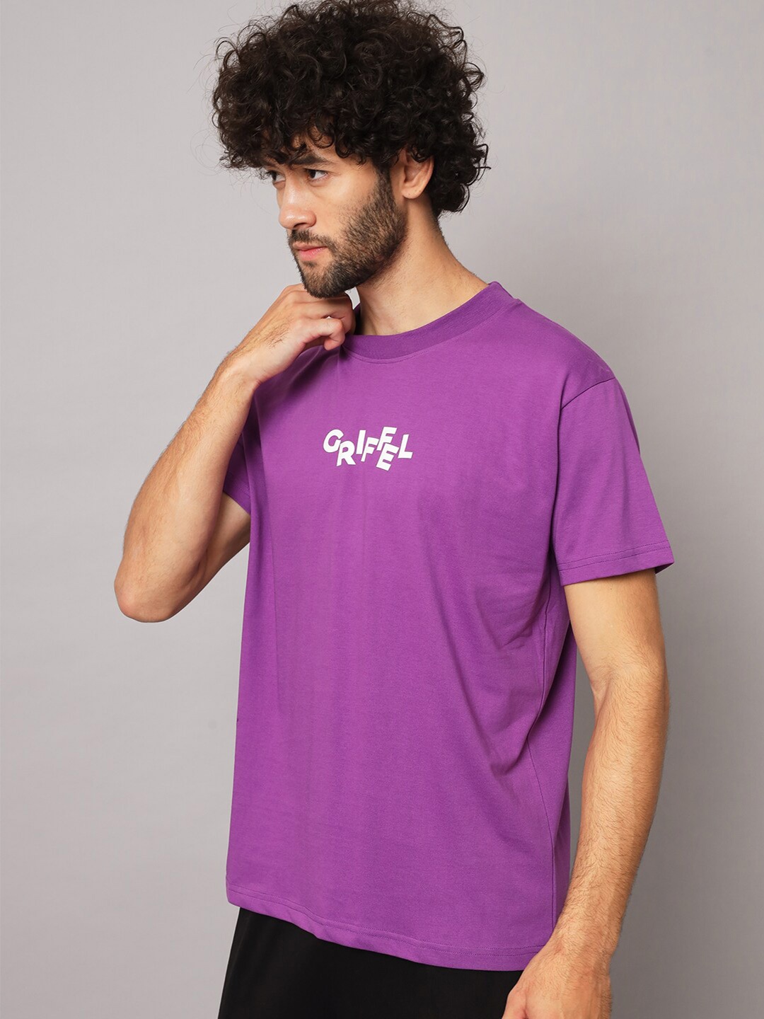 

GRIFFEL Men Printed T-shirt with Trousers Cotton Tracksuits, Purple