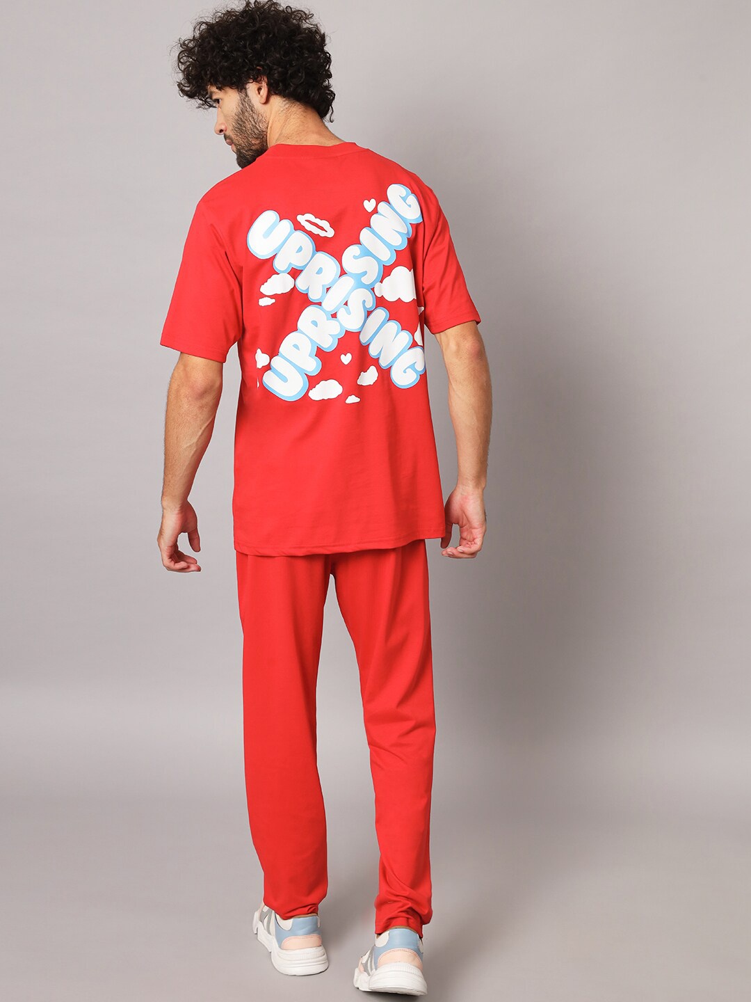 

GRIFFEL Men Printed T-shirt with Trousers Cotton Tracksuits, Red