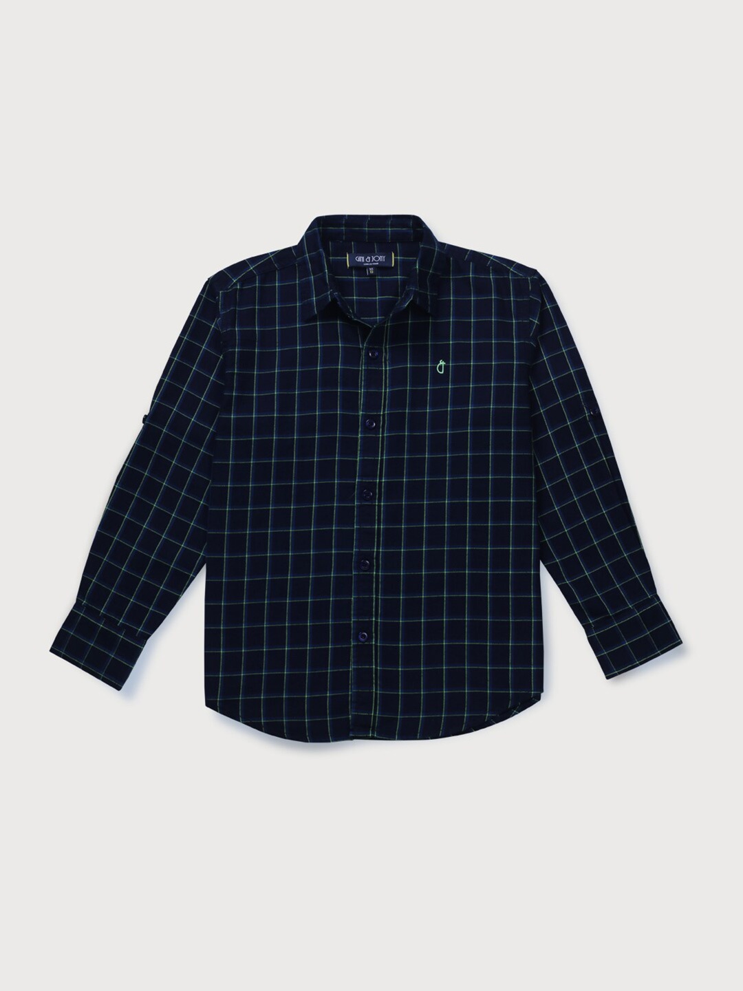 

Gini and Jony Boys Grid Tattersall Checked Cotton Casual Shirt, Navy blue