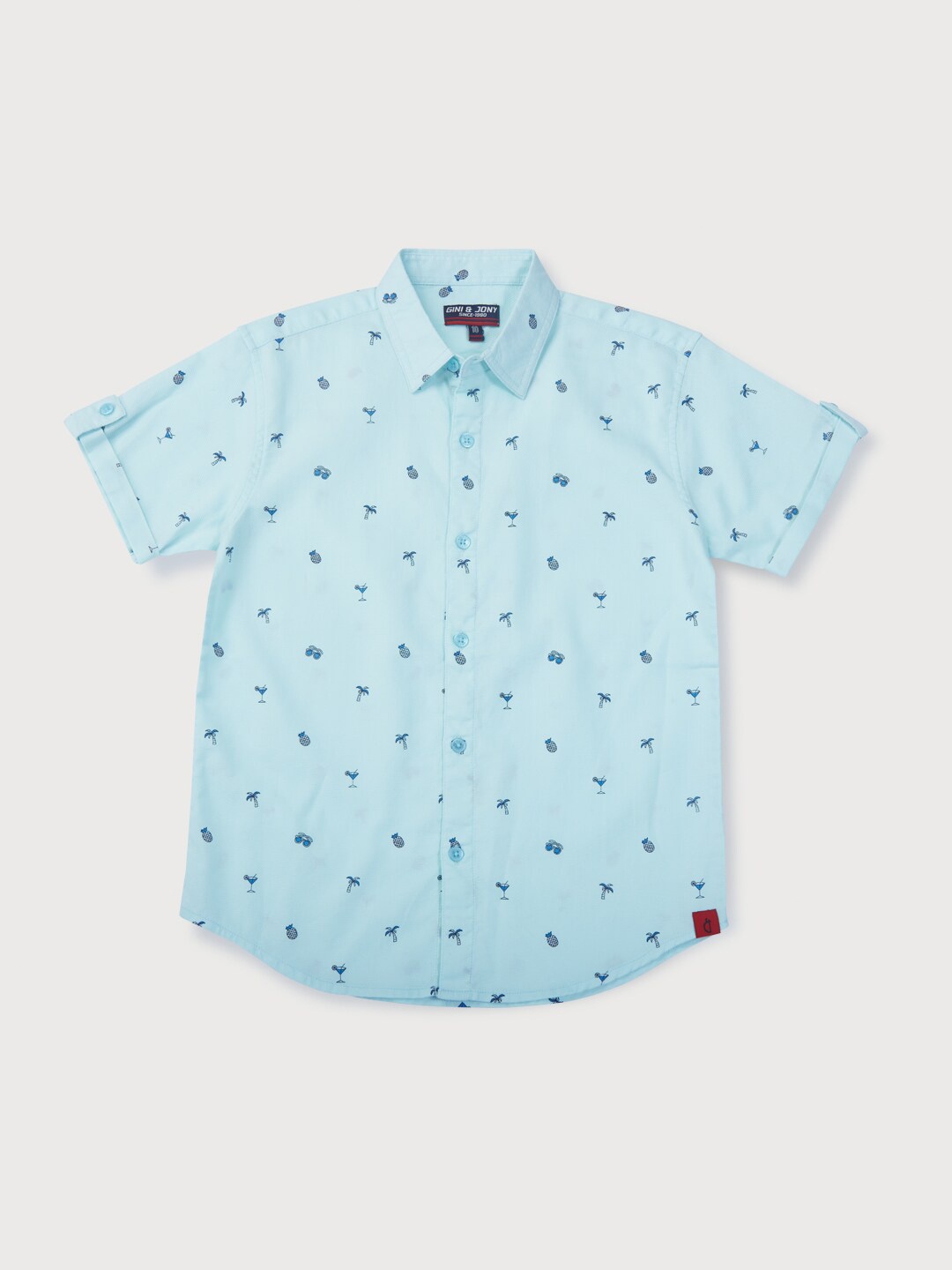 

Gini and Jony Boys Conversational Printed Cotton Casual Shirt, Blue