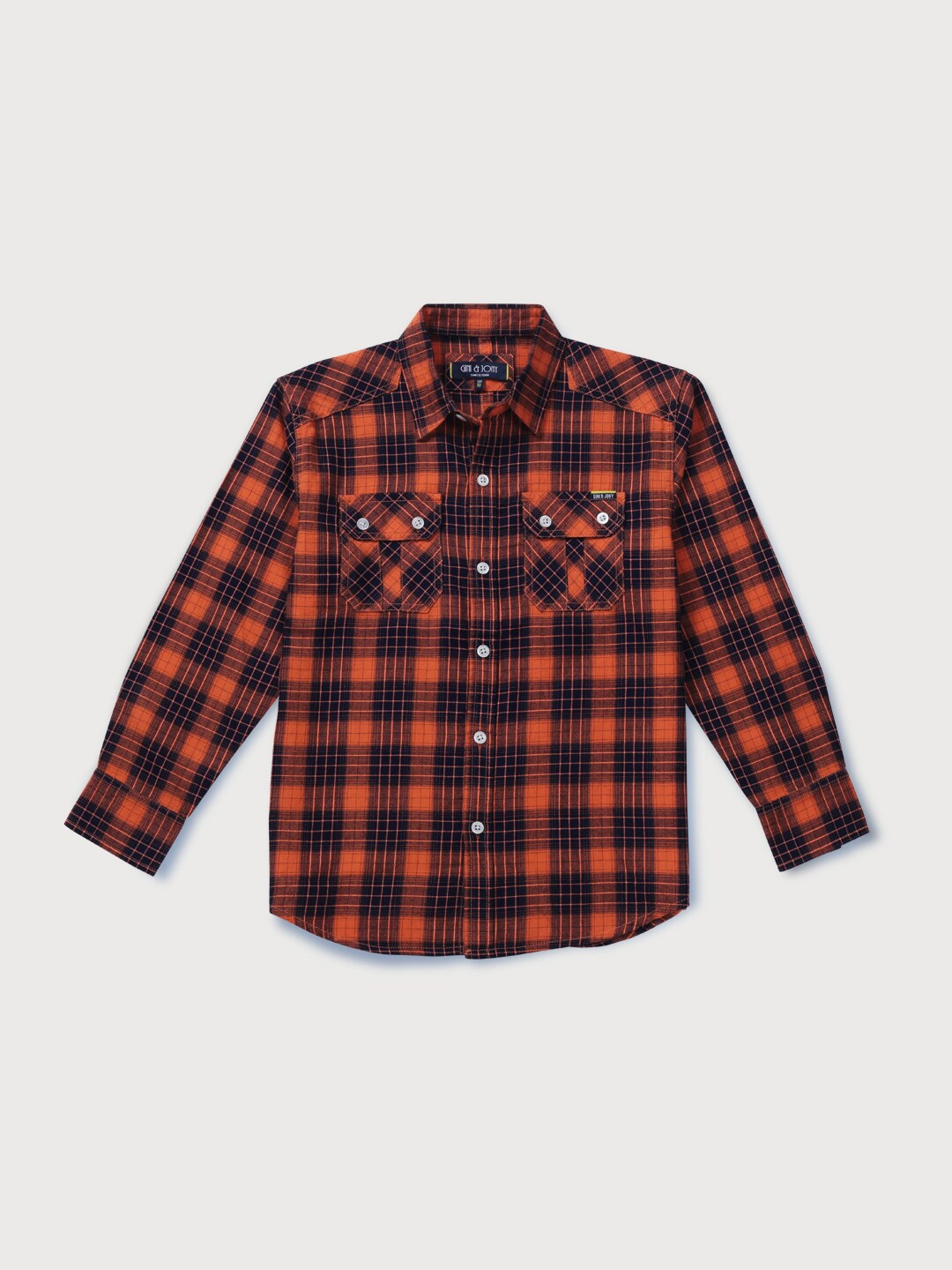 

Gini and Jony Boys Tartan Checks Cotton Casual Shirt, Orange