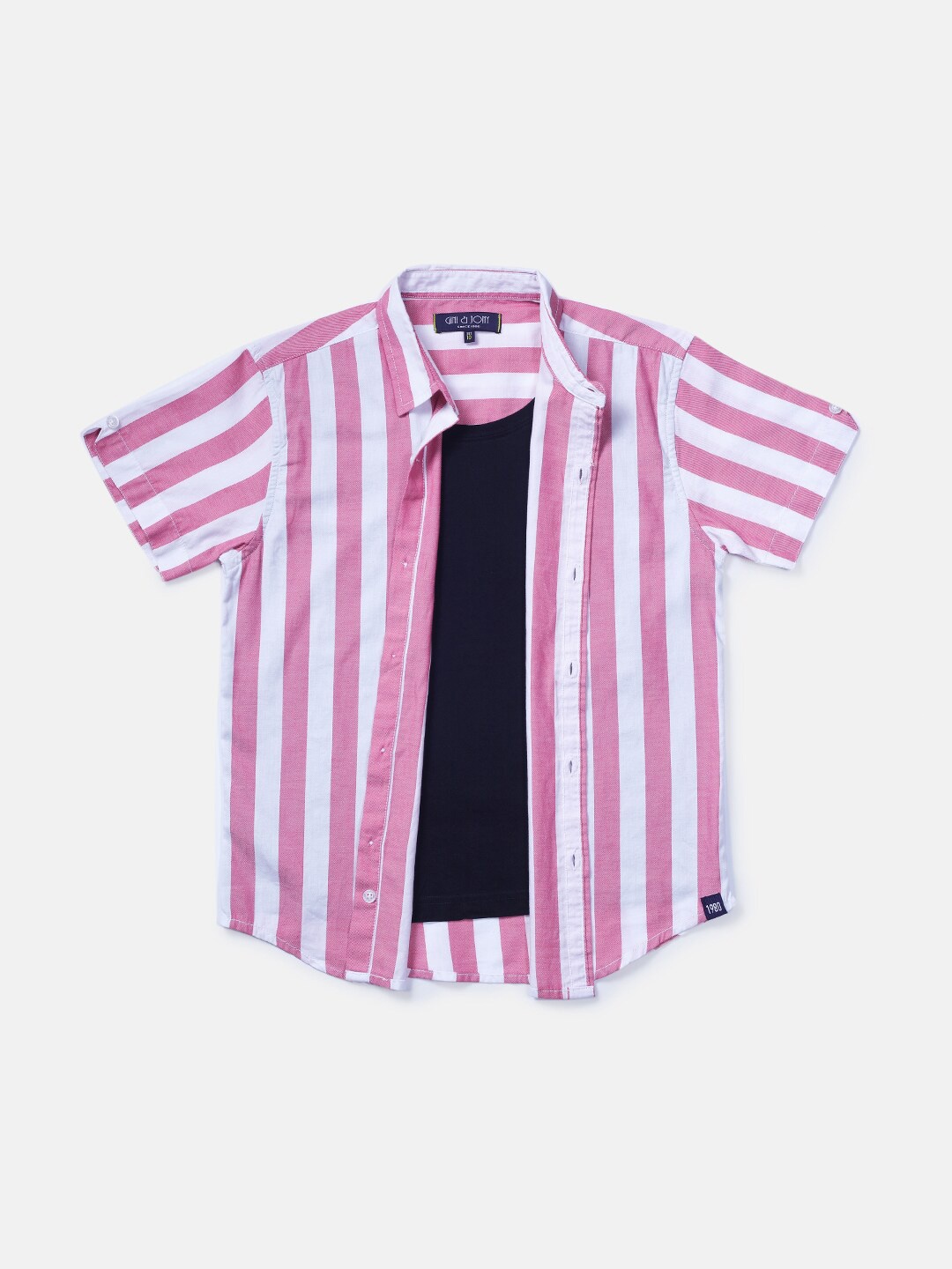 

Gini and Jony Boys Striped Opaque Casual Cotton Shirt, Pink