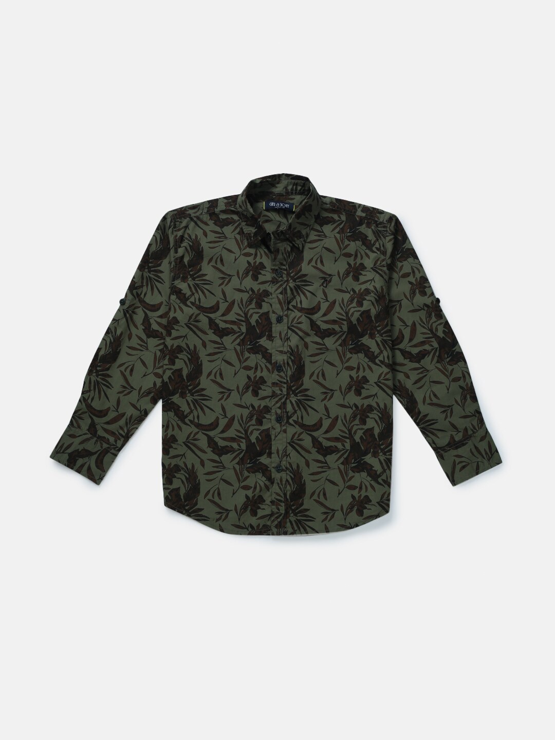 

Gini and Jony Infant Boys Floral Printed Spread Collar Long Sleeves Casual Cotton Shirt, Olive
