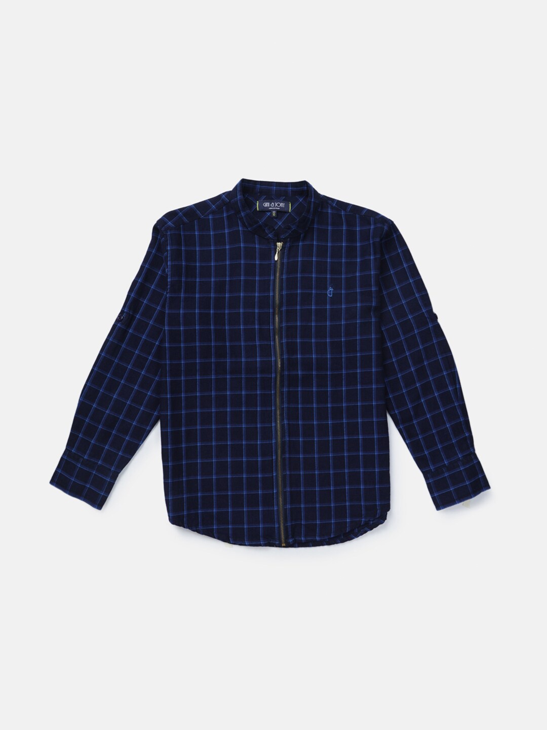 

Gini and Jony Boys Checked Mandarin Collar Long Sleeves Cotton Casual Shirt, Navy blue