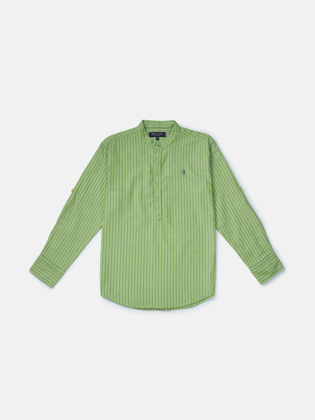 

Gini and Jony Boys Striped Band Collar Long Sleeves Casual Cotton Shirt, Green