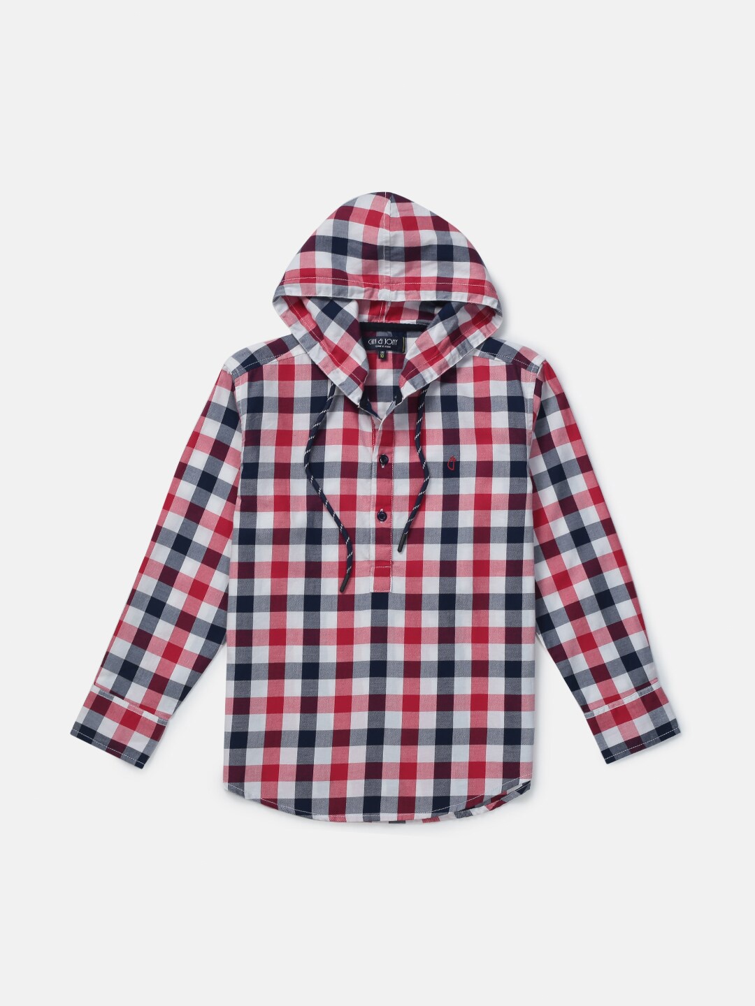 

Gini and Jony Boys Gingham Checked Opaque Hooded Casual Shirt, Red