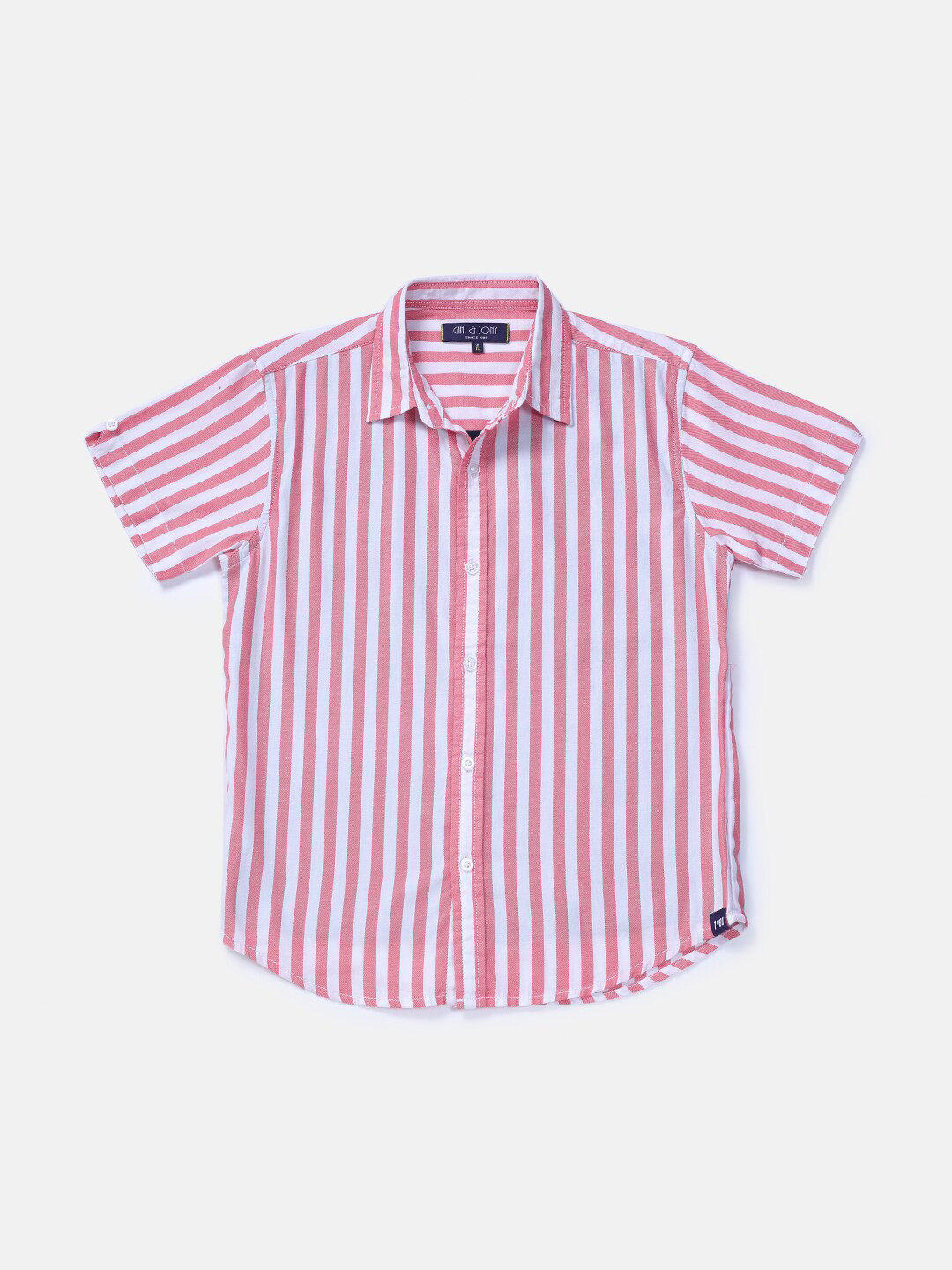 

Gini and Jony Infant Boys Striped Short Sleeves Cotton Casual Shirt, Red