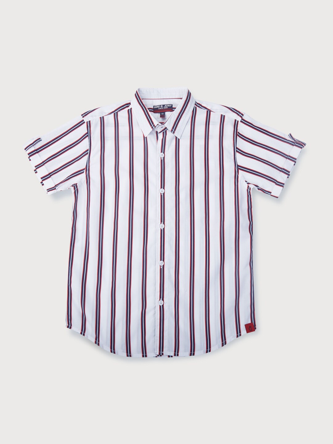 

Gini and Jony Boys Striped Mandarin Collar Long Sleeves Cotton Shirt, White