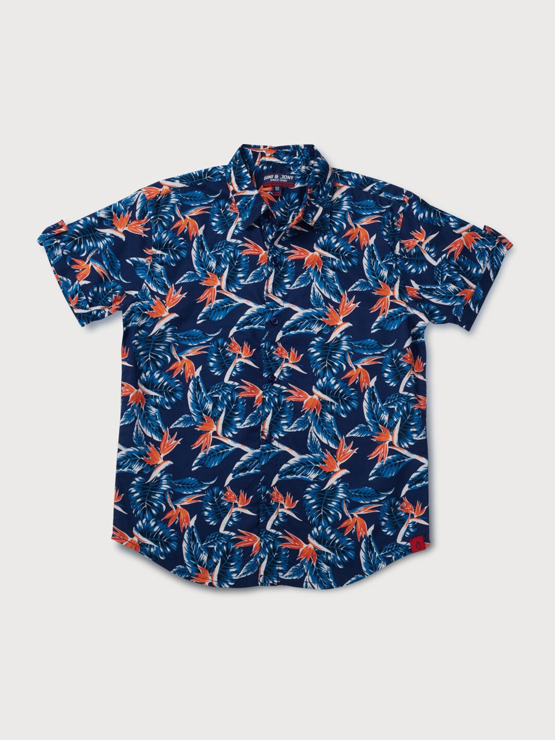 

Gini and Jony Boys Floral Printed Roll-Up Sleeves Cotton Casual Shirt, Navy blue