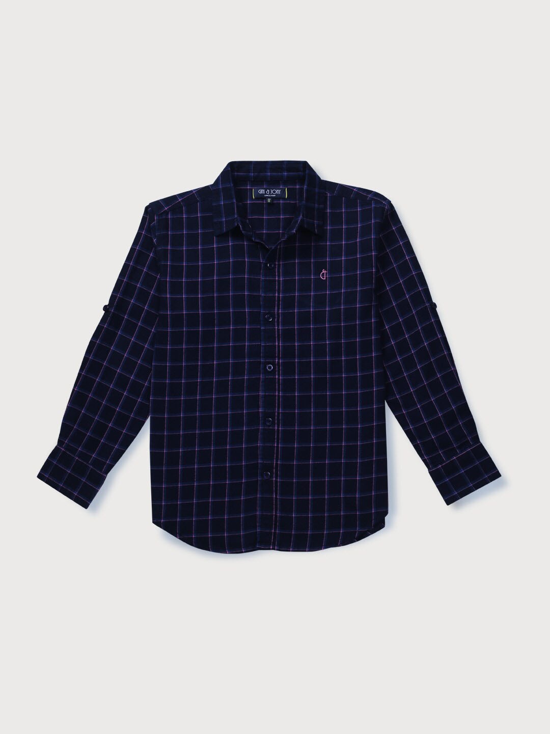 

Gini and Jony Boys Grid Tattersall Checks Spread Collar Cotton Casual Shirt, Navy blue