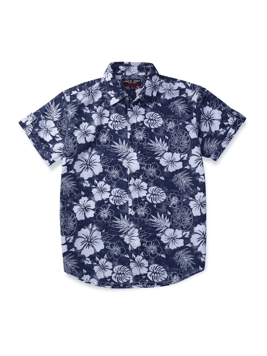 

Gini and Jony Boys Floral Printed Spread Collar Casual Cotton Shirt, Navy blue
