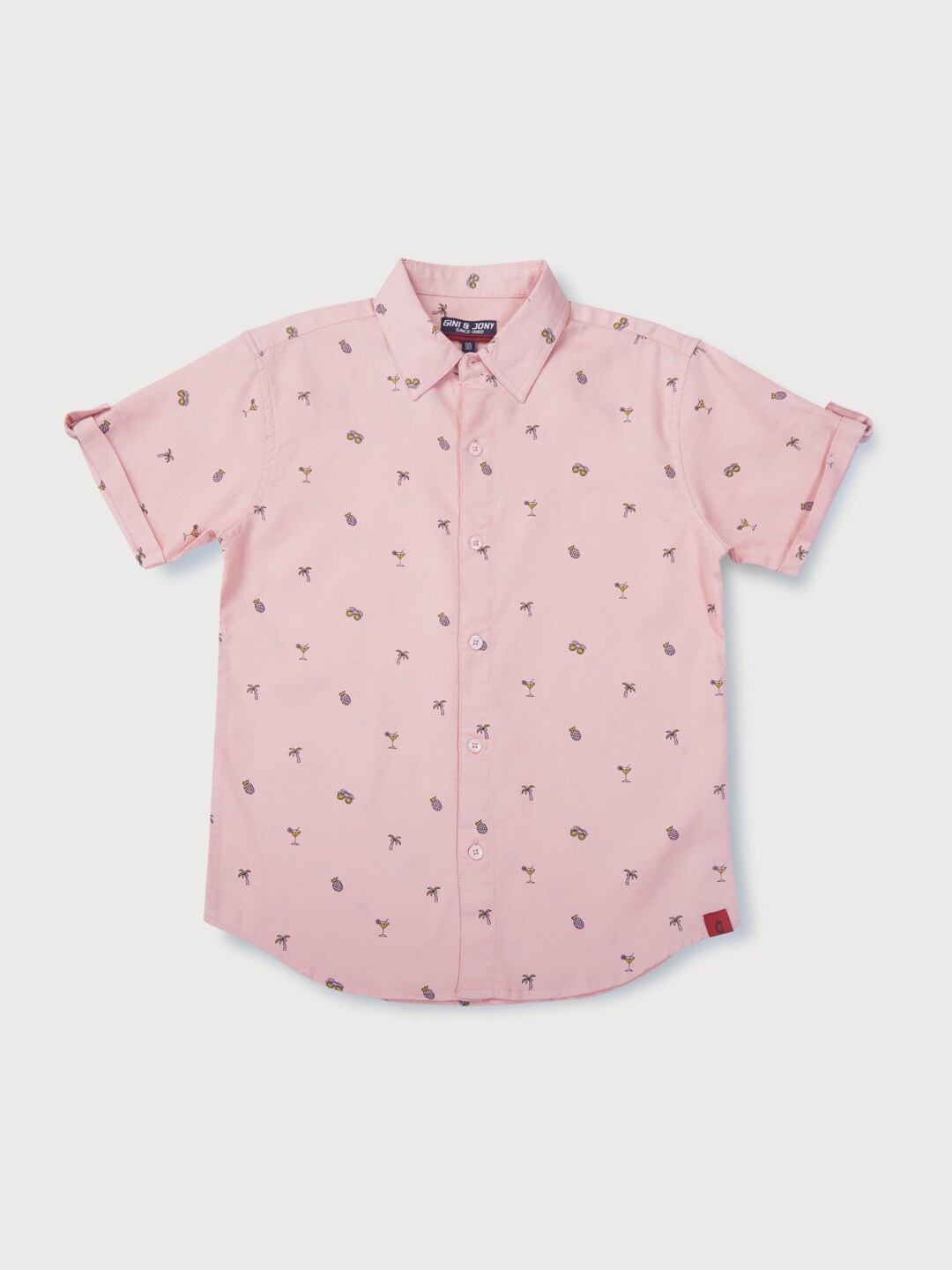 

Gini and Jony Boys Conversational Printed Cotton Casual Shirt, Peach