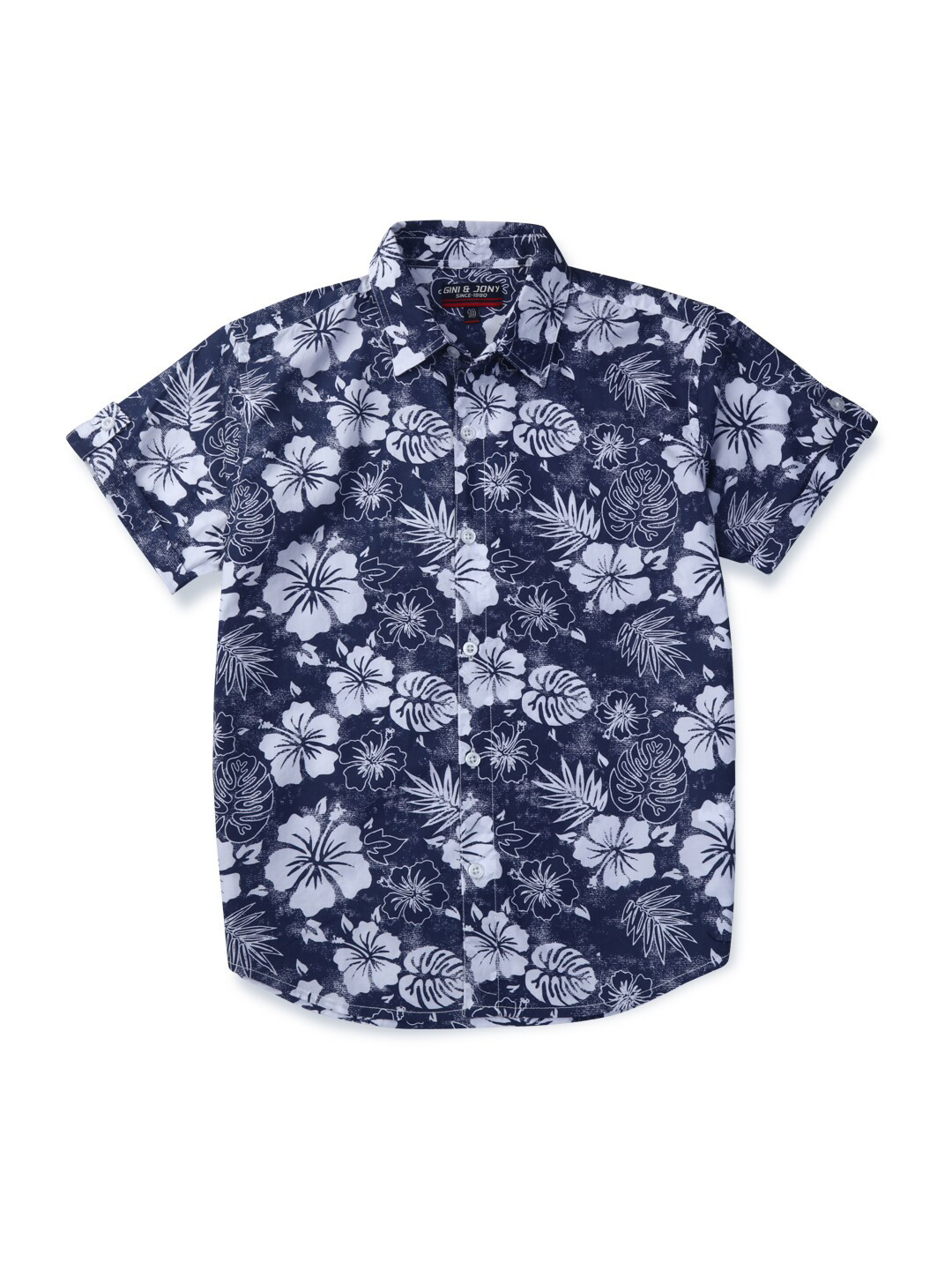 

Gini and Jony Boys Floral Printed Spread Collar Casual Cotton Shirt, Navy blue