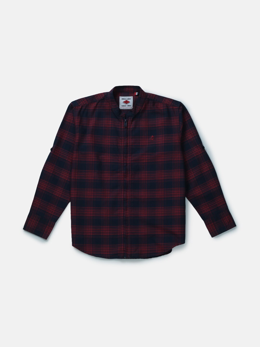 

Gini and Jony Boys Buffalo Checked Madarin Collar Cotton Casual Shirt, Navy blue