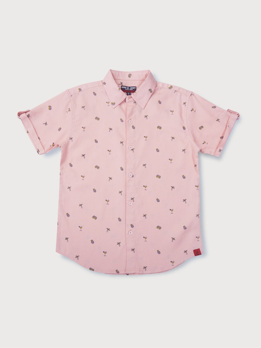 

Gini and Jony Boys Conversational Printed Cotton Casual Shirt, Peach