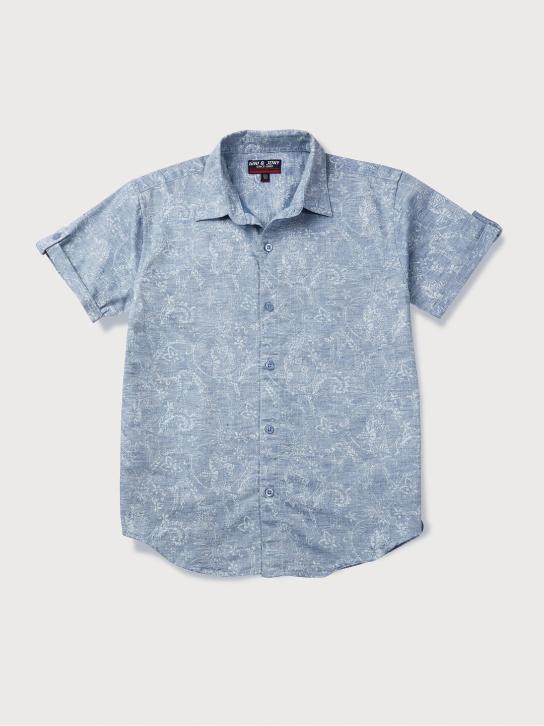 

Gini and Jony Infant Boys Floral Printed Spread Collar Cotton Casual Shirt, Blue