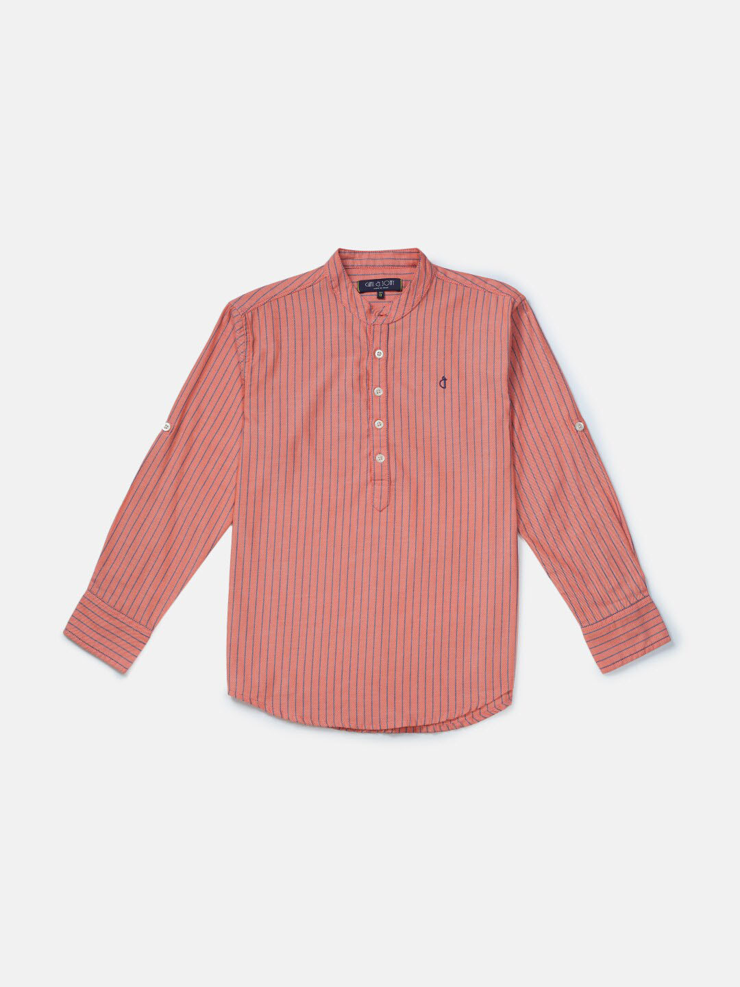 

Gini and Jony Boys Vertical Striped Mandarin Collar Casual Cotton Shirt, Coral