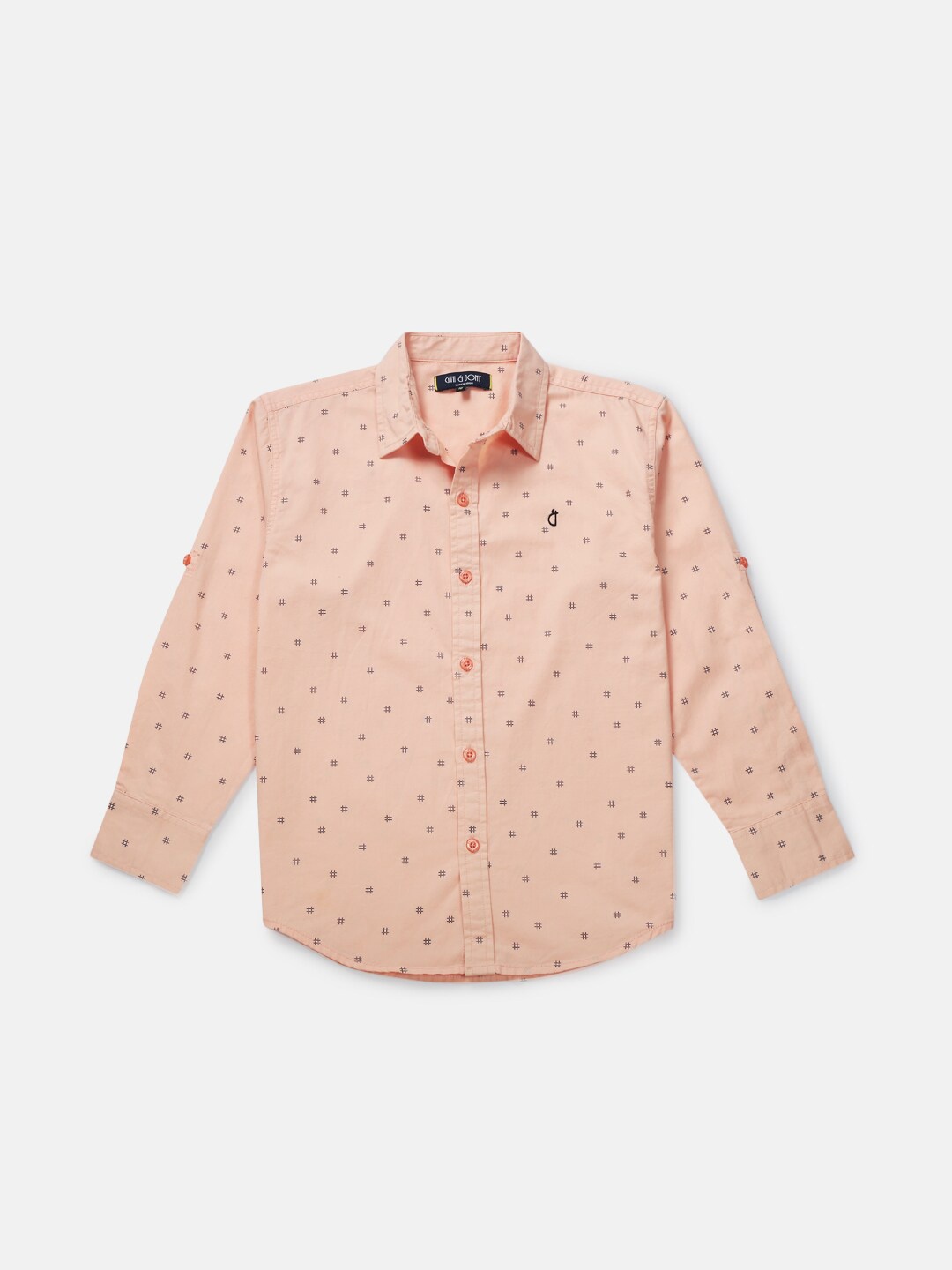 

Gini and Jony Boys Conversational Printed Spread Collar Long Sleeves Cotton Shirt, Peach