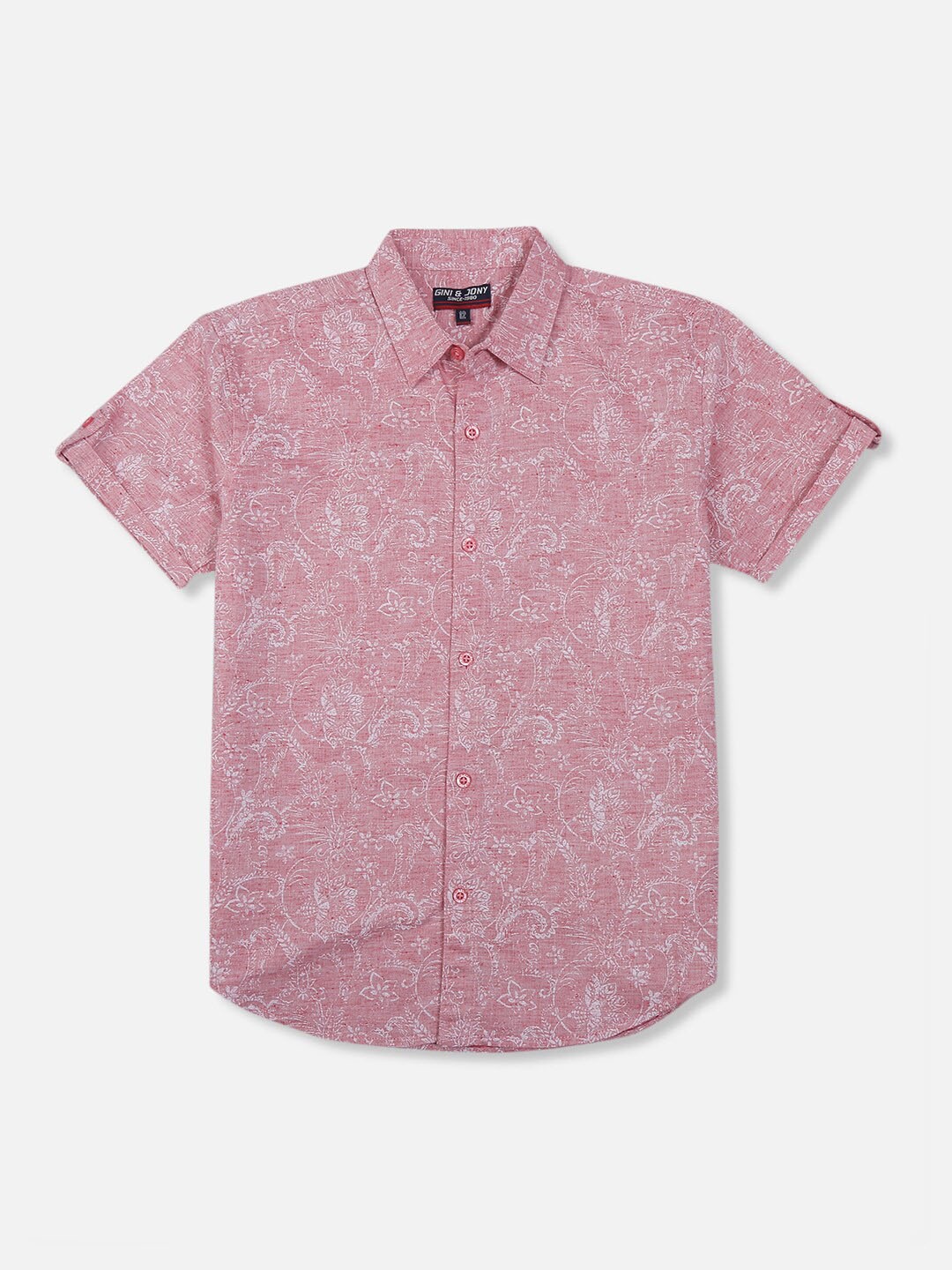 

Gini and Jony Boys Floral Printed Roll-Up Sleeves Cotton Casual Shirt, Pink