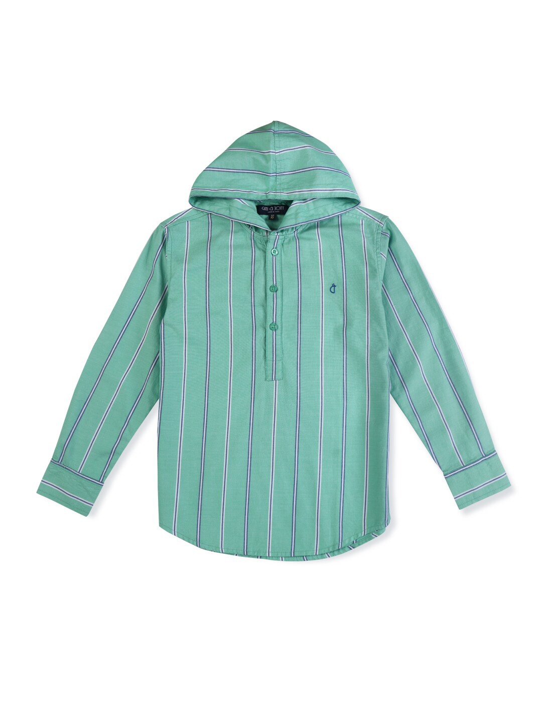 

Gini and Jony Boys Vertical Striped Hoody Neck Cotton Casual Shirt, Green