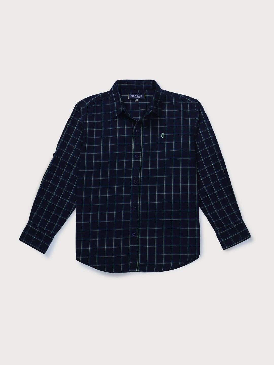 

Gini and Jony Boys Grid Tattersall Checked Roll Up Sleeves Cotton Casual Shirt, Navy blue