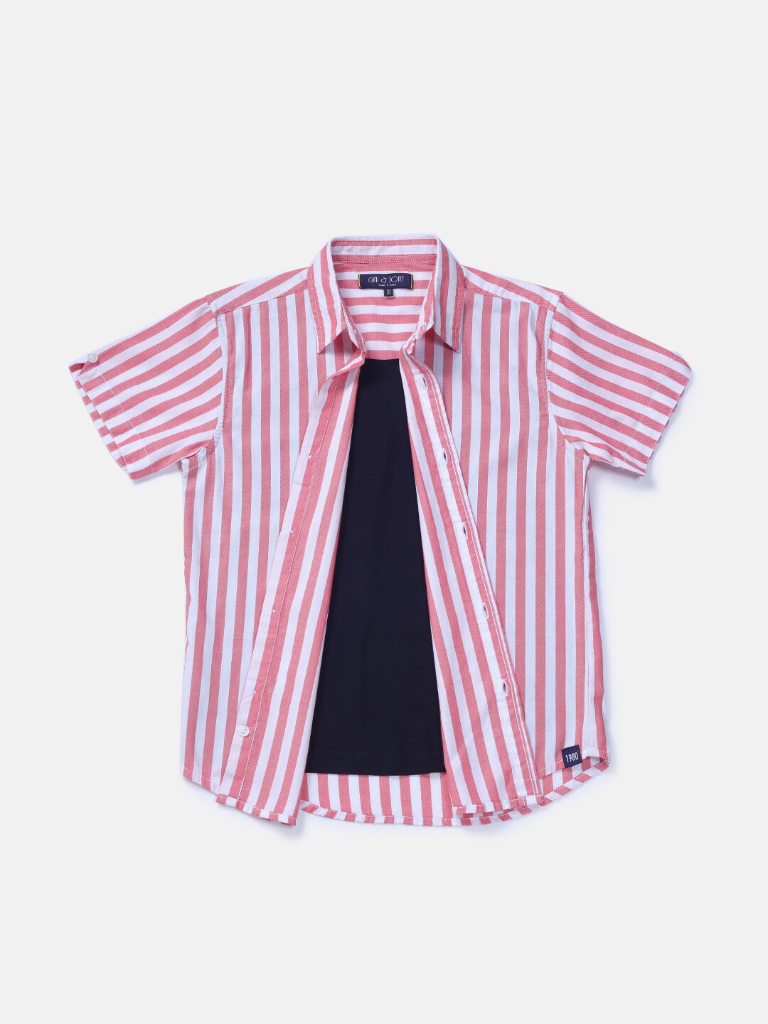 

Gini and Jony Boys Striped Cotton Casual Shirt, Red