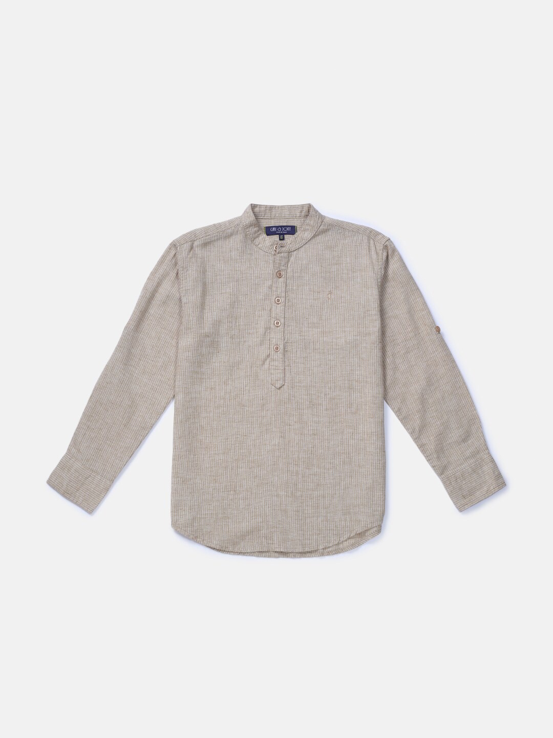 

Gini and Jony Infants Boys Mandarin Collar Cotton Casual Shirt, Taupe
