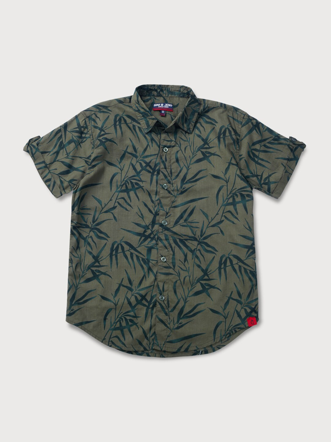 

Gini and Jony Boys Floral Printed Spread Collar Short Sleeves Cotton Casual Shirt, Olive