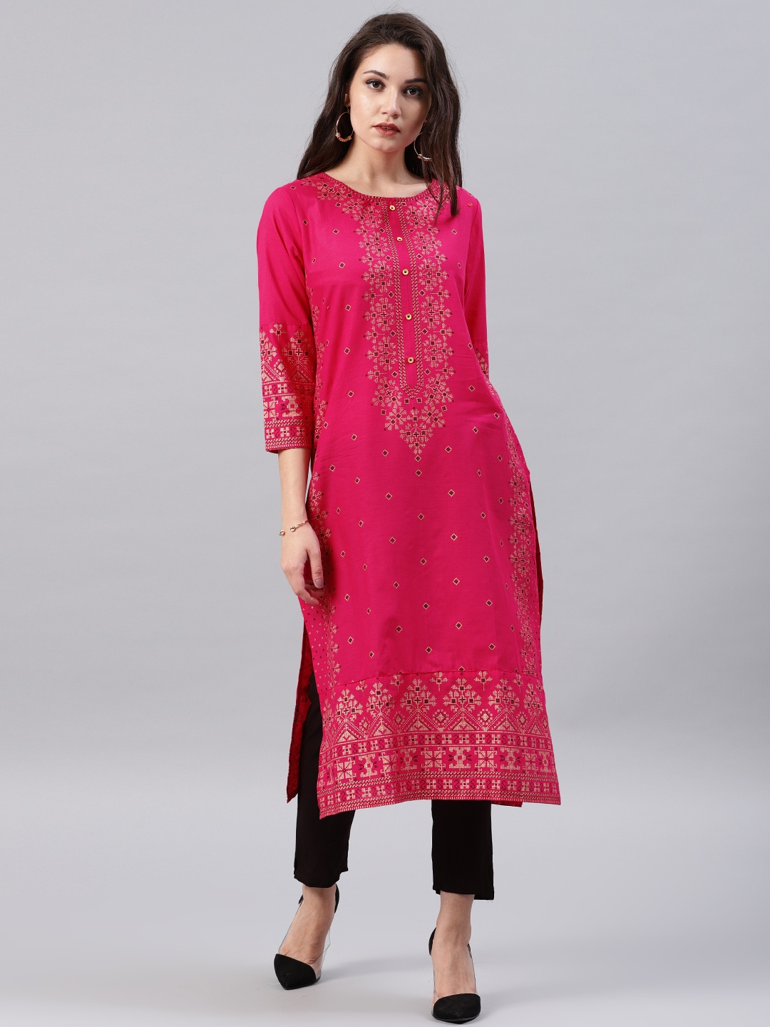 

Vishudh Women Pink Printed A-Line Kurta