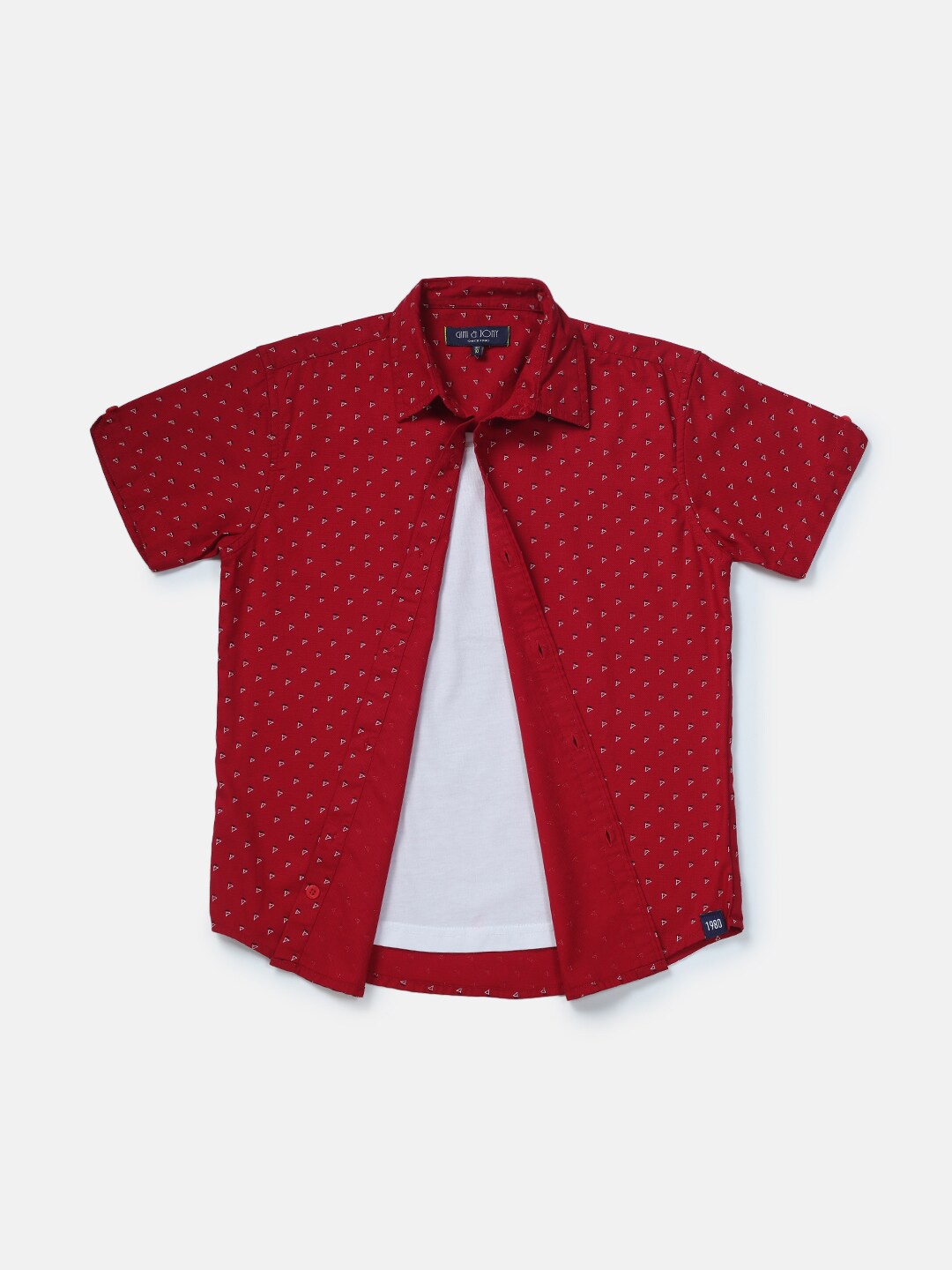 

Gini and Jony Boys Micro Ditsy Printed Cotton Casual Shirt, Red
