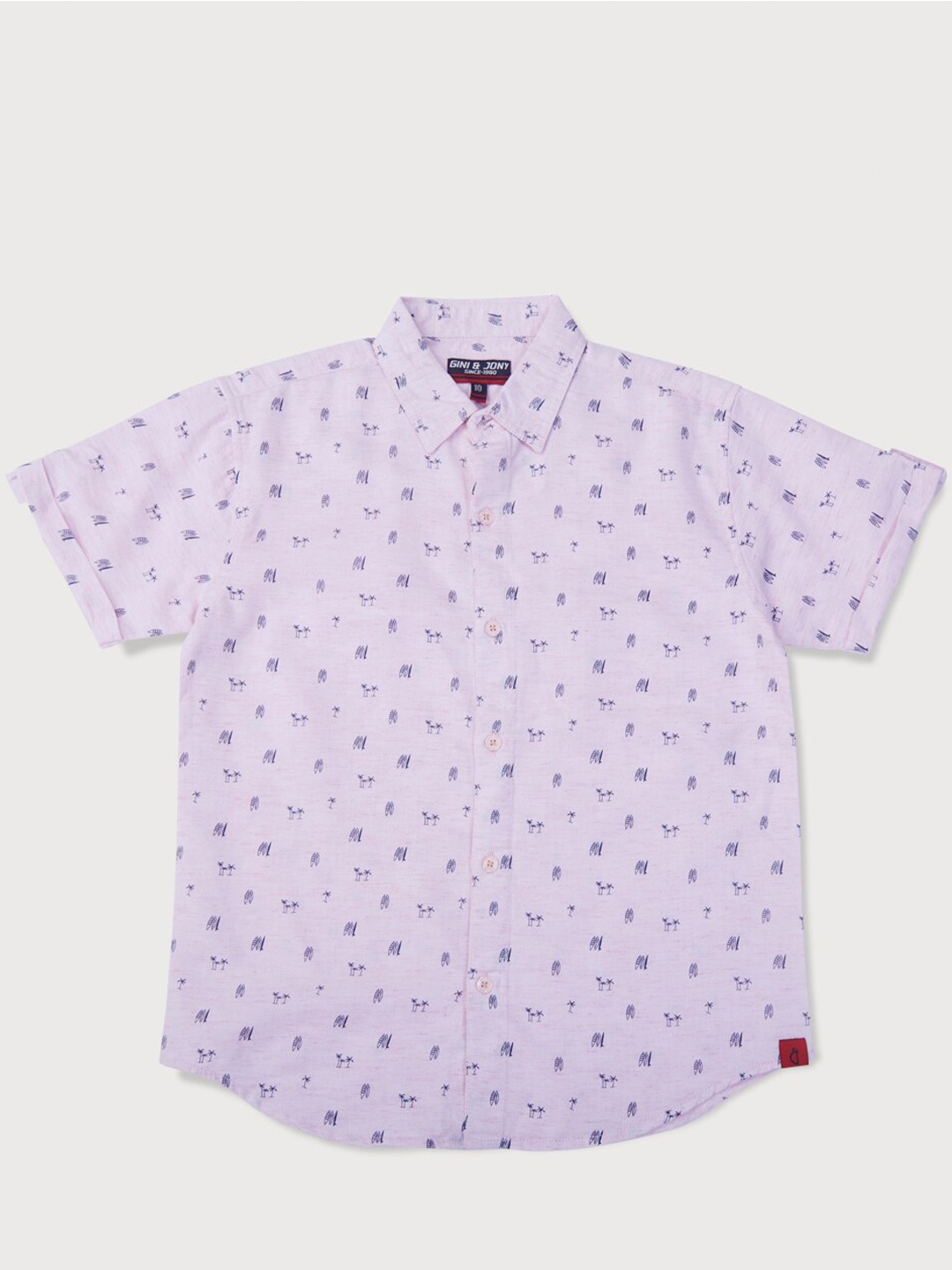 

Gini and Jony Boys Conversational Printed Spread Collar Cotton Casual Shirt, Pink