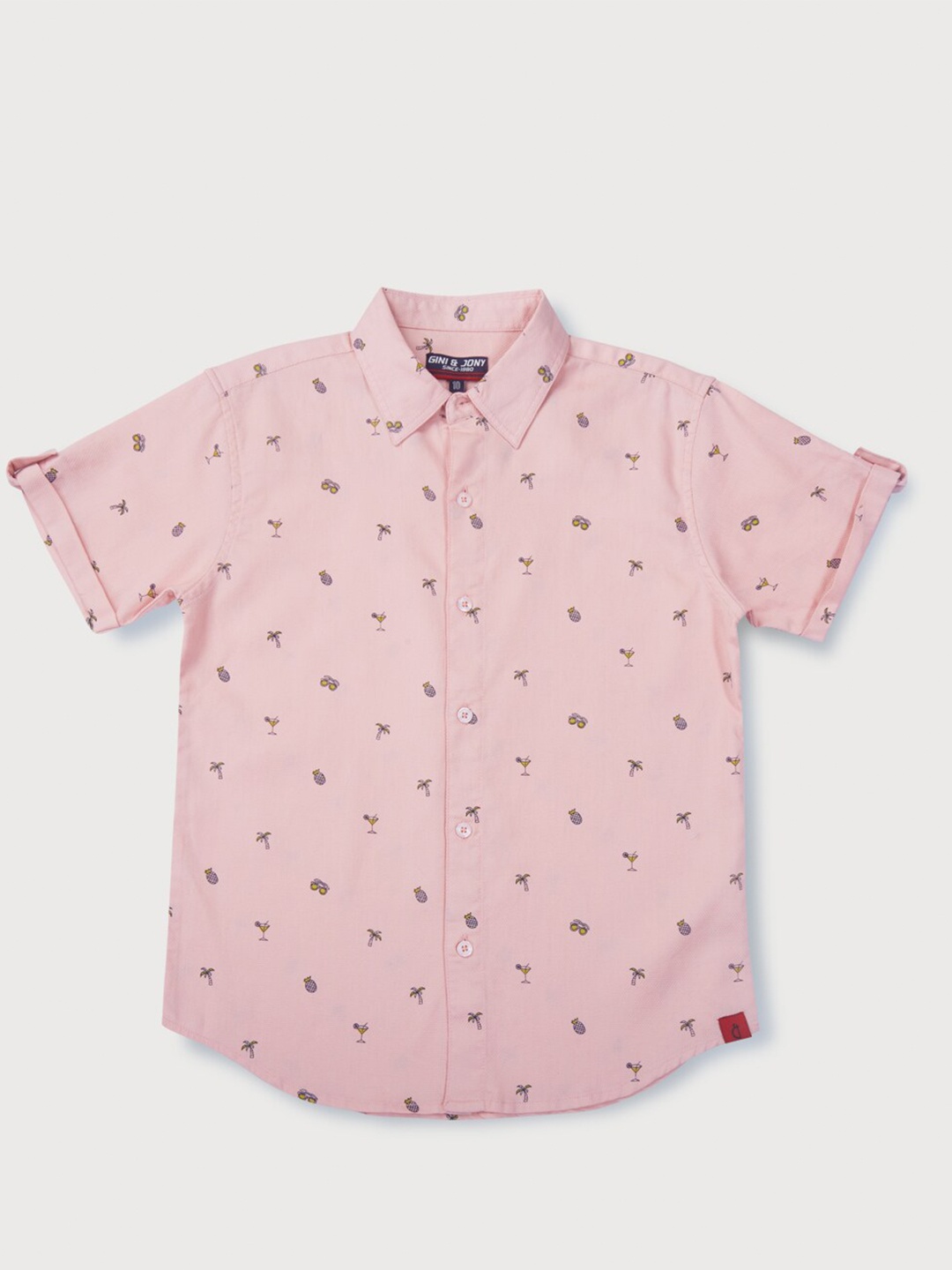 

Gini and Jony Boys Conversational Printed Cotton Casual Shirt, Peach