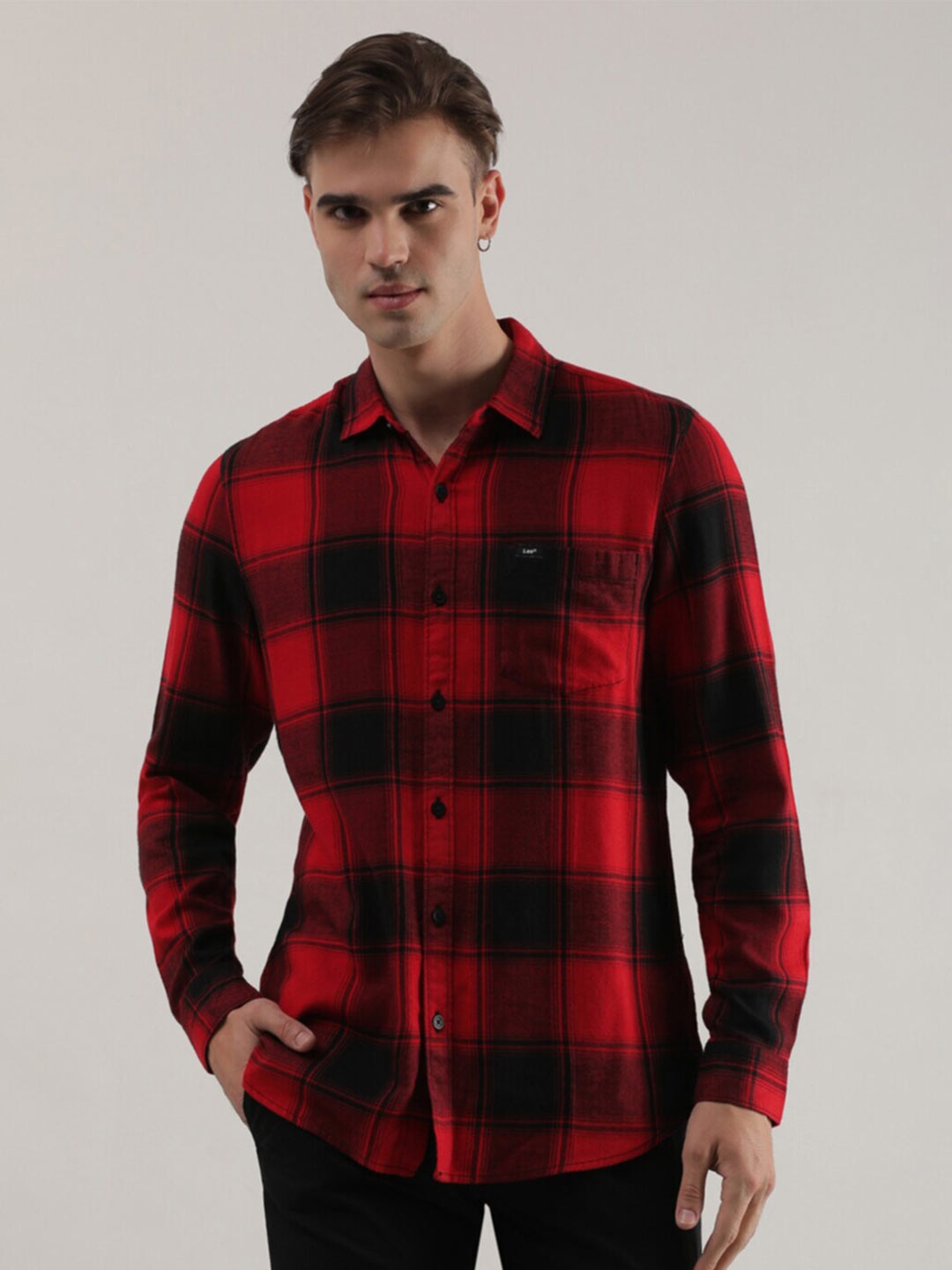 

Lee Tartan Checked Slim Fit Long Sleeves Cotton Casual Shirt, Red
