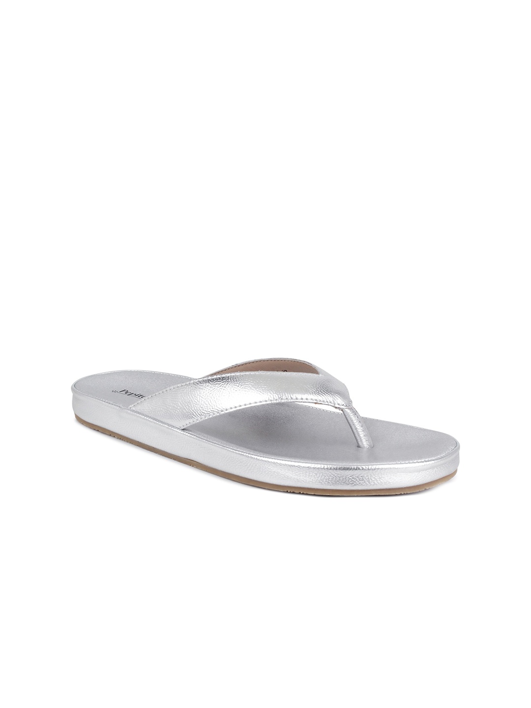 

PEPITOES Women Textured Comfort Open Toe Flats, Silver