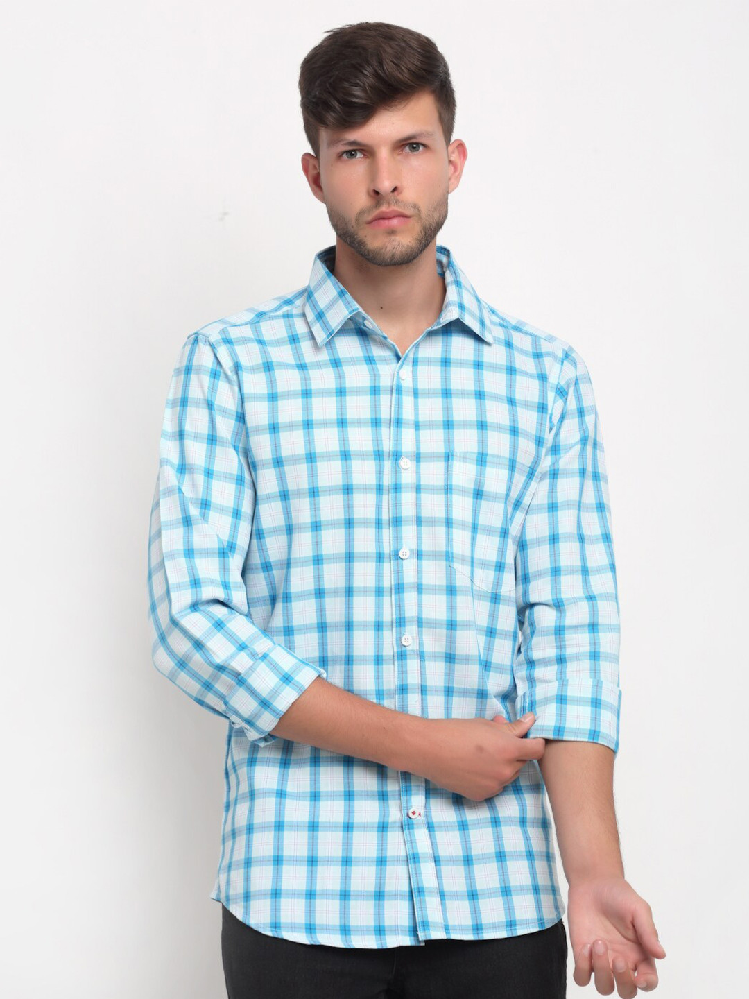 

Cross Court Slim Fit Tartan Checked Pure Cotton Casual Shirt, White