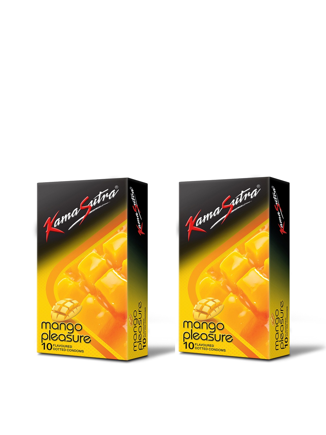 

KamaSutra Set Of 2 Mango Pleasure Flavoured Dotted Condoms - 10Pcs Each, Yellow