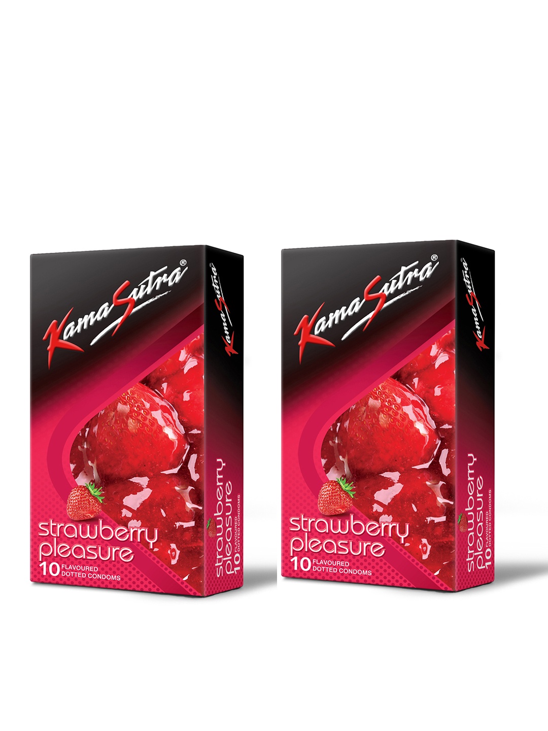 

KamaSutra Set Of 2 Strawberry Pleasure Flavoured Dotted Condoms - 10Pcs Each, Pink