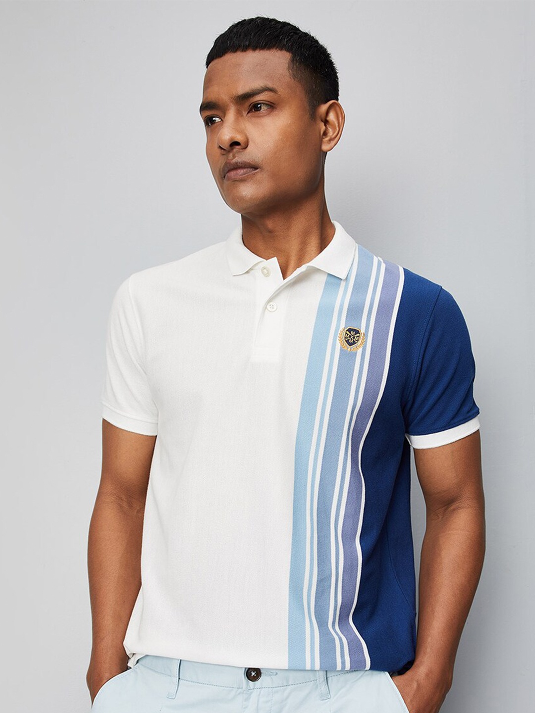 

max Colourblocked Polo Collar T-shirt, White