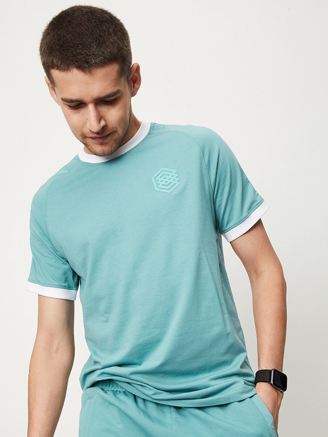 

max Round Neck Short Sleeve Cotton T-shirt, Blue