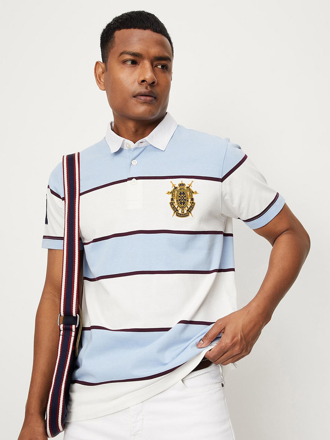 

max Striped Polo Collar Short Sleeves T-shirt, Blue