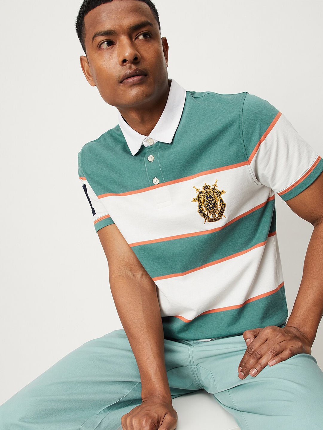 

max Striped Polo Collar Short Sleeves T-shirt, Green