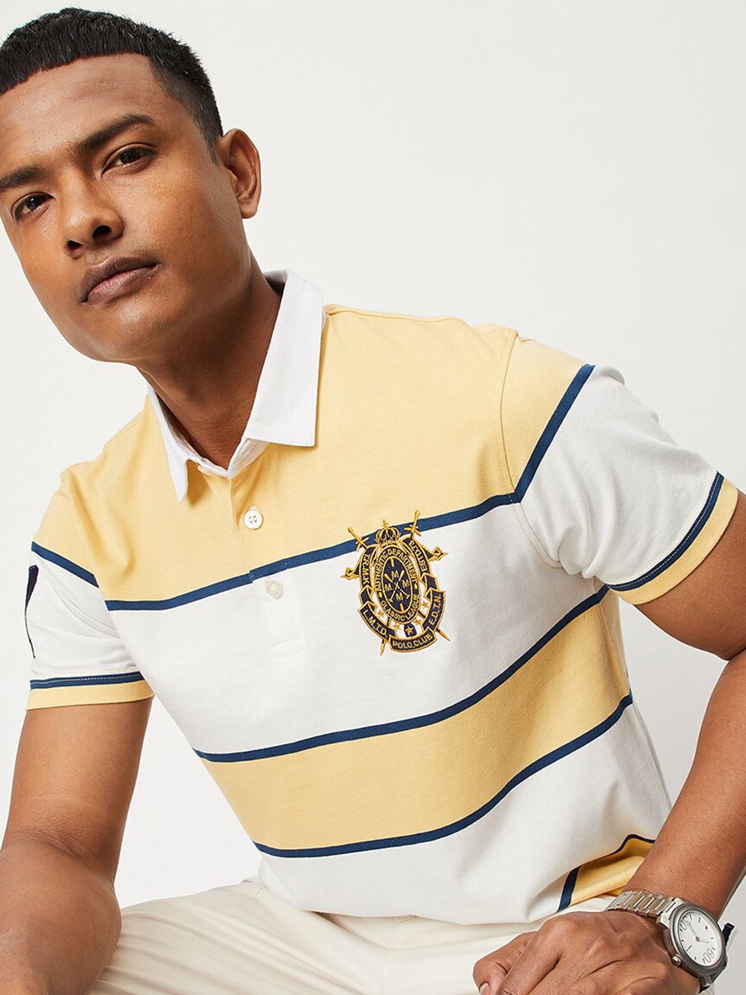 

max Striped Polo Collar Short Sleeves T-shirt, Yellow