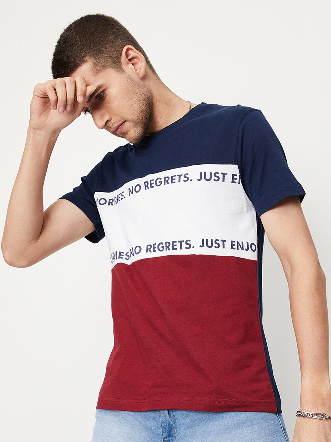 

max Colourblocked Cotton T-shirt, Navy blue