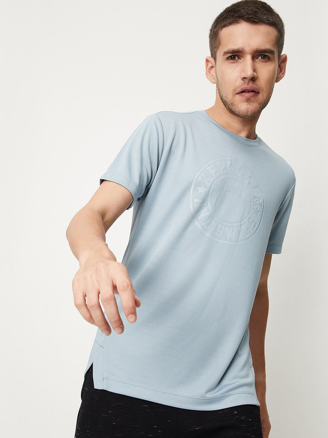 

max Typography Printed Round Neck Sports T-shirt, Blue