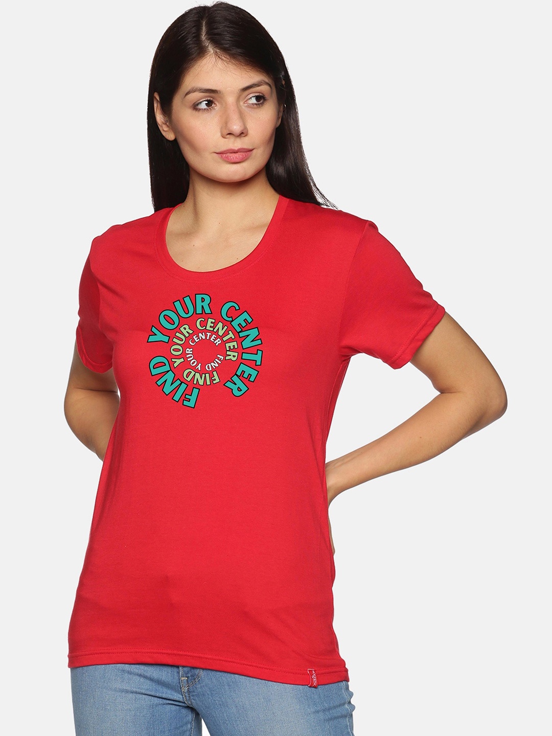 

NOT YET by us Round Neck Typography Printed Cotton T-shirt, Red