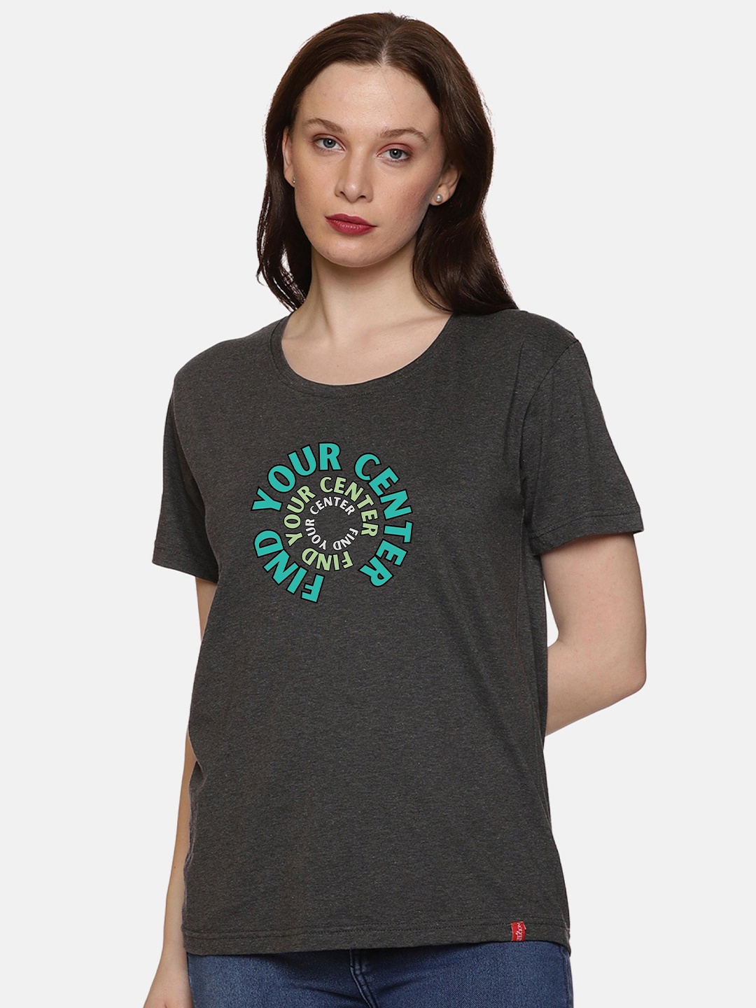 

NOT YET by us Round Neck Typography Printed Cotton T-shirt, Grey