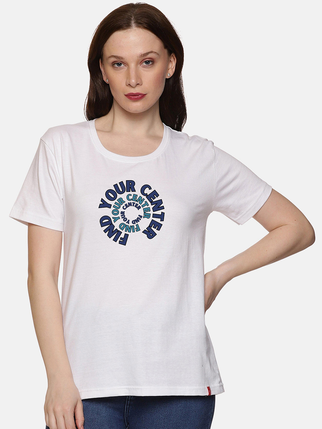 

NOT YET by us Round Neck Typography Printed Cotton T-shirt, White