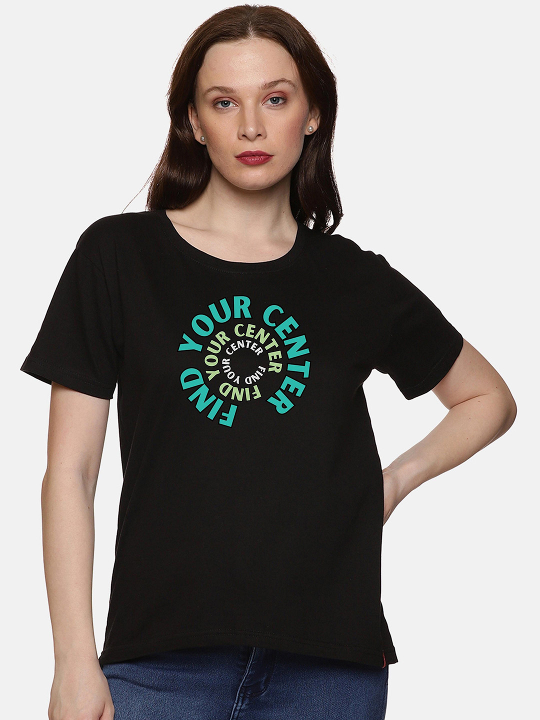 

NOT YET by us Typography Printed Round Neck T-Shirt, Black