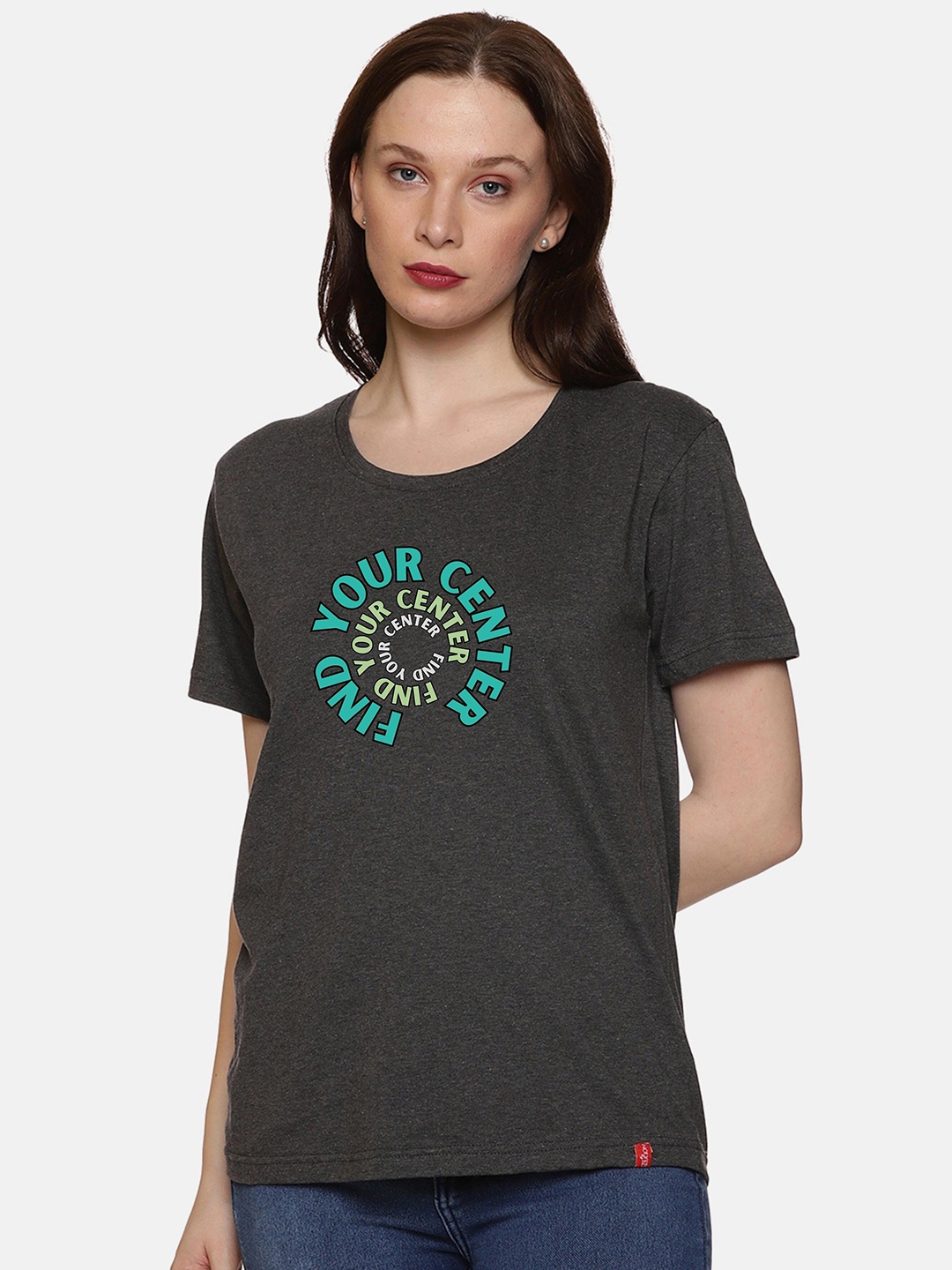 

NOT YET by us Round Neck Typography Printed Cotton T-shirt, Grey