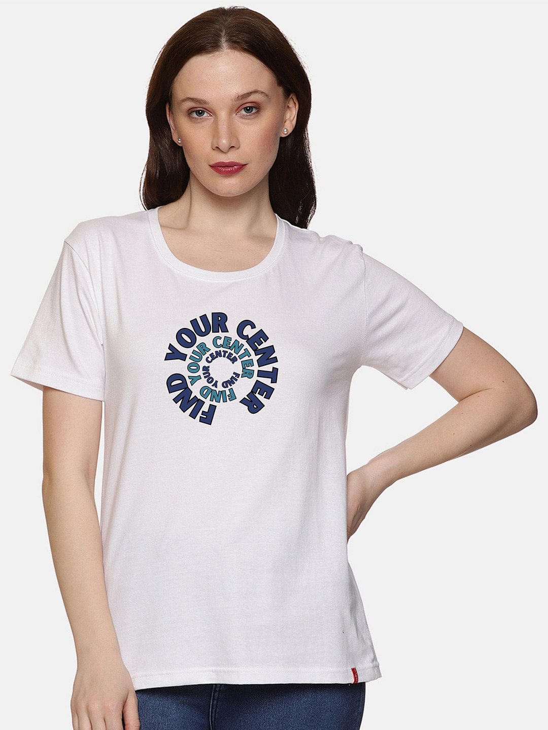 

NOT YET by us Round Neck Typography Printed Cotton T-shirt, White